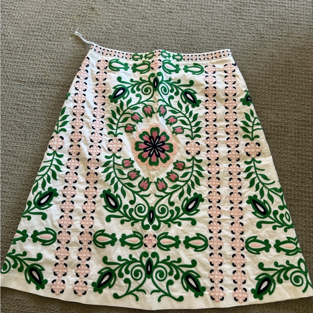Tory Burch Greenfield Midi Skirt Garden Party Size 12 embroidered